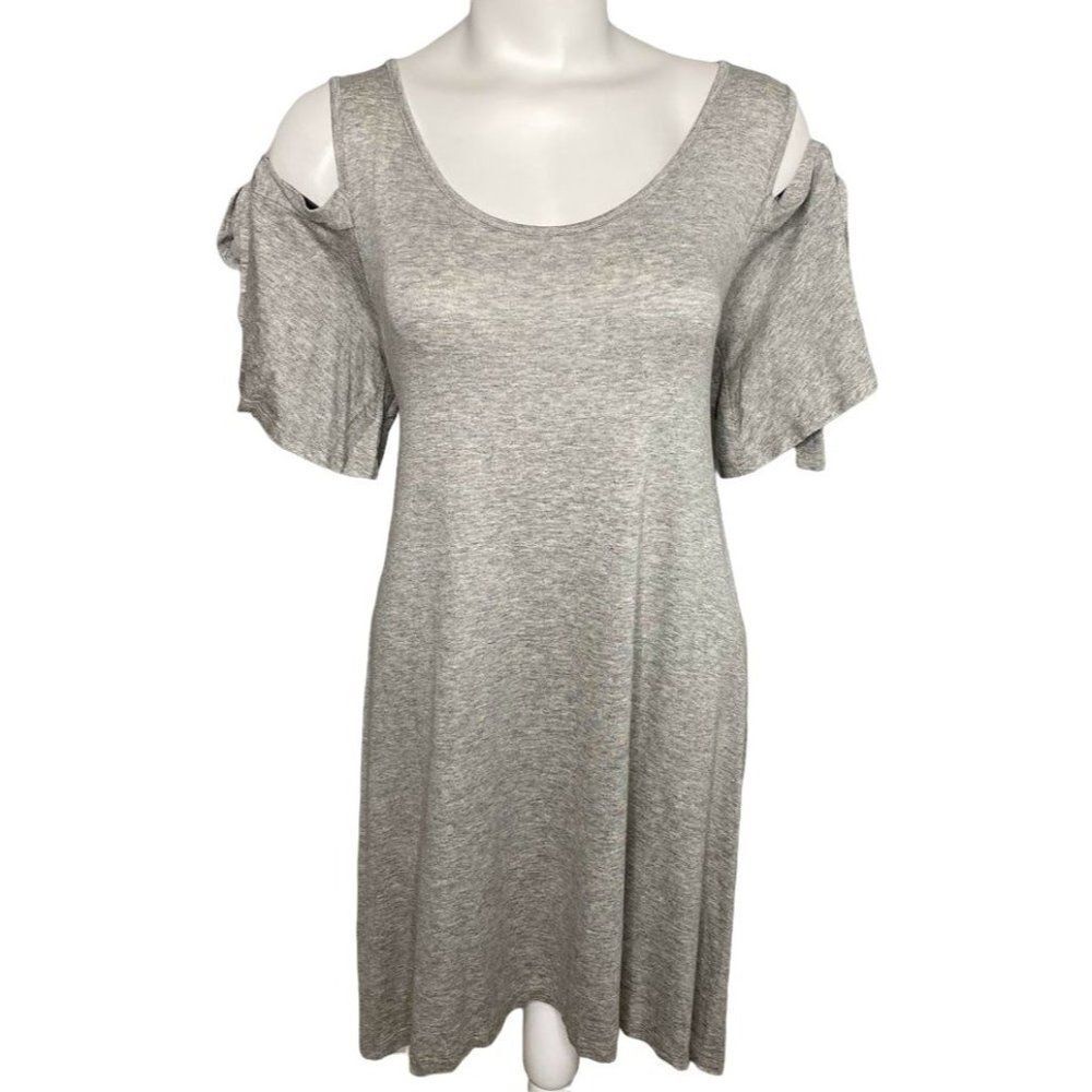 CoverStitched Heather Gray Cold Shoulder Soft A Line Dress sz Large NEW
